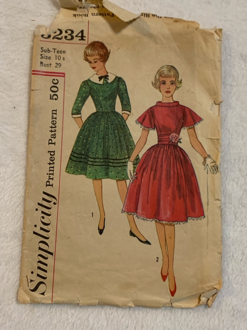 Simplicity 3234 Vintage Women’s Midi Dress Pattern Size Sub-Teen 10s Bust 29